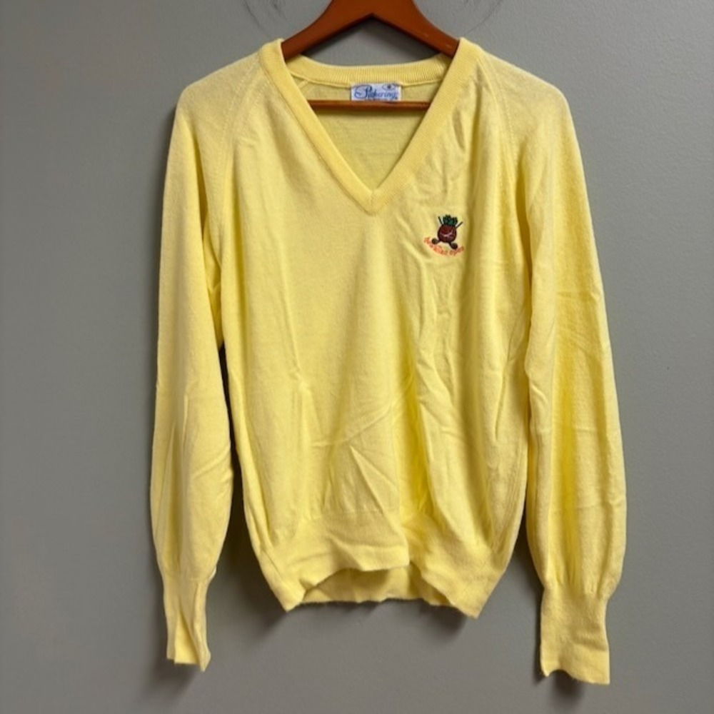 Vintage Pickering Men's Golf Sweater Hawaiian Open Yellow V-Neck USA Size S 80s
